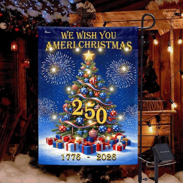 We Wish You Ameri Christmas Flag | Patriotic Christmas Tree Solar Led Flag