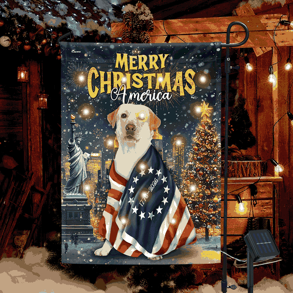 Labrador Retriever Flag | 250th Merry Christmas America Solar Led Flag
