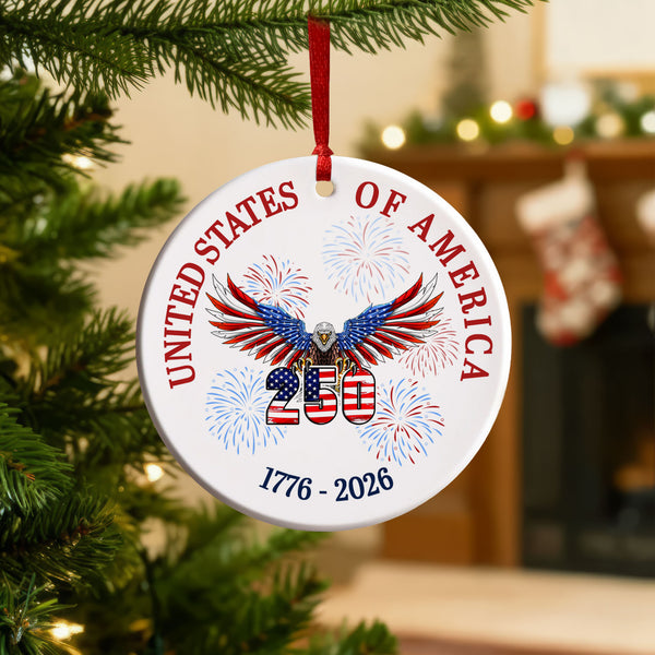 250 years of America Ceramic Ornament | Patriotic 4th of July Ornament