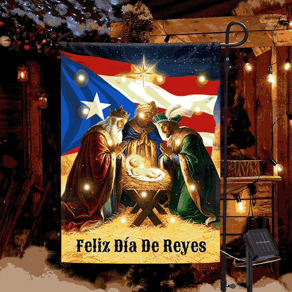 Feliz Día De Reyes Flag | Nativity Puerto Rico Solar Led Garden Flag