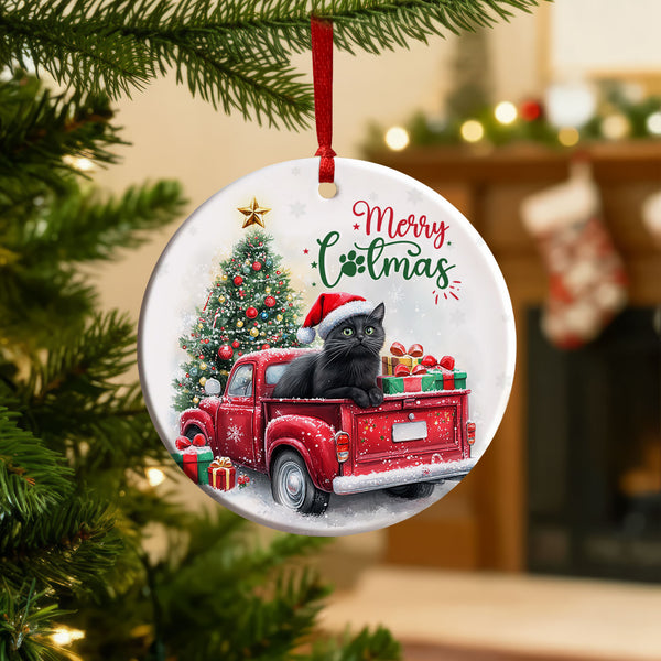 Merry Catmas Ceramic Ornament | Bombay Cat Christmas Decor for Cat Lovers