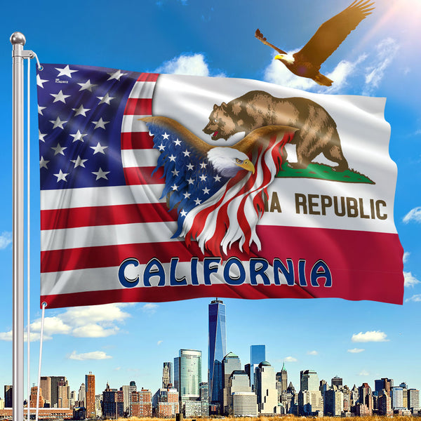California American Flag | Patriotic Grommet Flag with Bald Eagle and Bear
