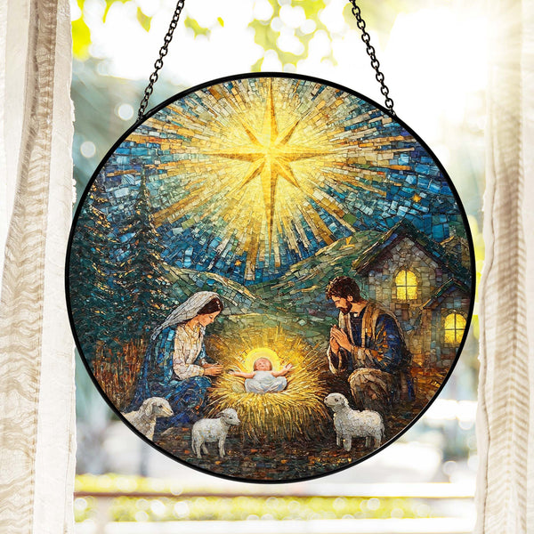 Nativity of Jesus Stained Glass Suncatcher | Holy Night Christmas Decor