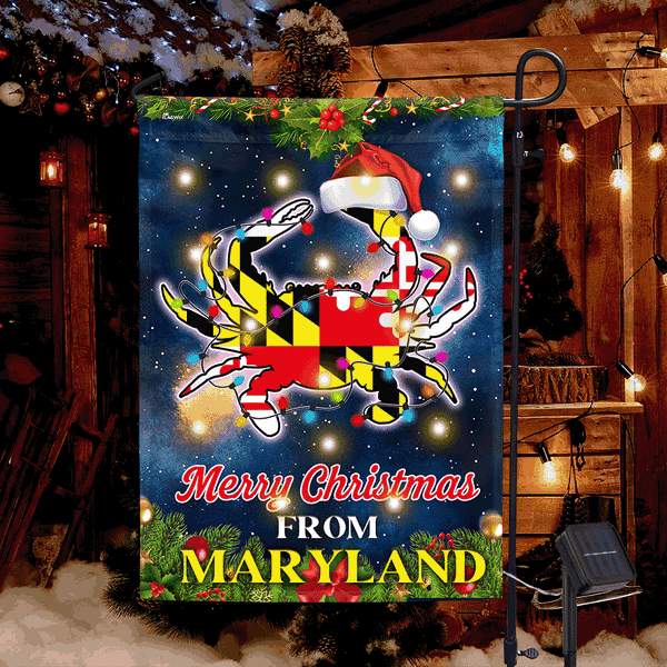 Maryland Crab Christmas Flag | Merry Christmas Maryland Solar Led Flag