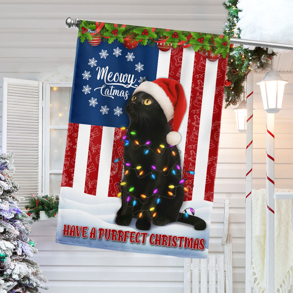 Black Cat Bombay Christmas Flag | Have A Purrfect Christmas US Flag