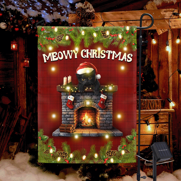 Meowy Christmas Flag | Bombay Cat with Home Heater Solar Led Garden Flag