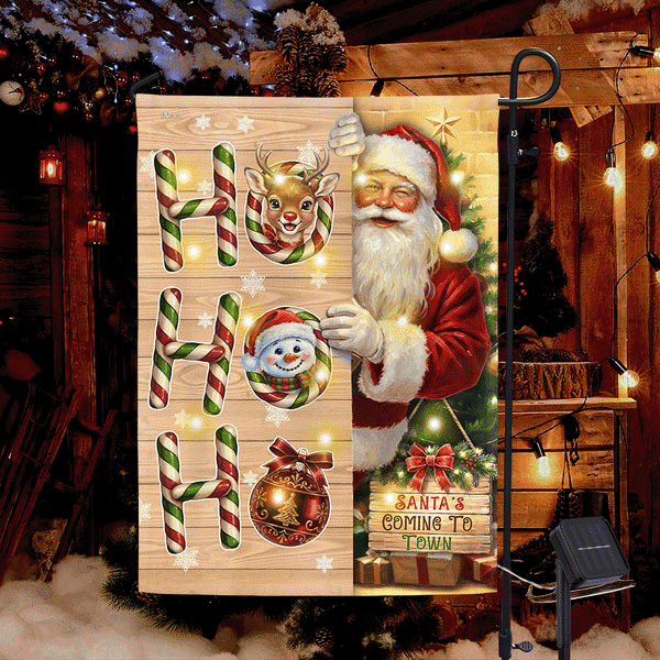 Santa Claus Flag | Santa Ho Ho Ho Welcome Home Solar Led Garden Flag