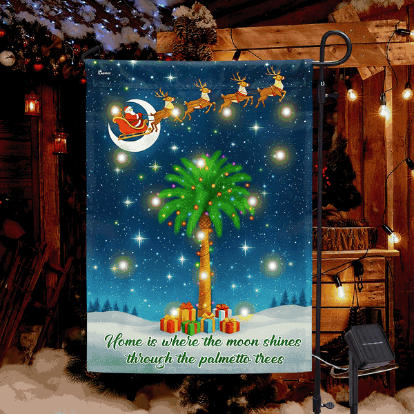 South Carolina Christmas Flag | Santa Palmetto Tree Solar LED Garden Flag