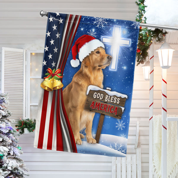 Golden Retriever Christmas Flag | God Bless America Christian Cross Flag