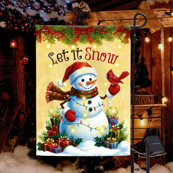 Let It Snow Snowman Flag | Cardinal Winter Christmas Solar LED Flag