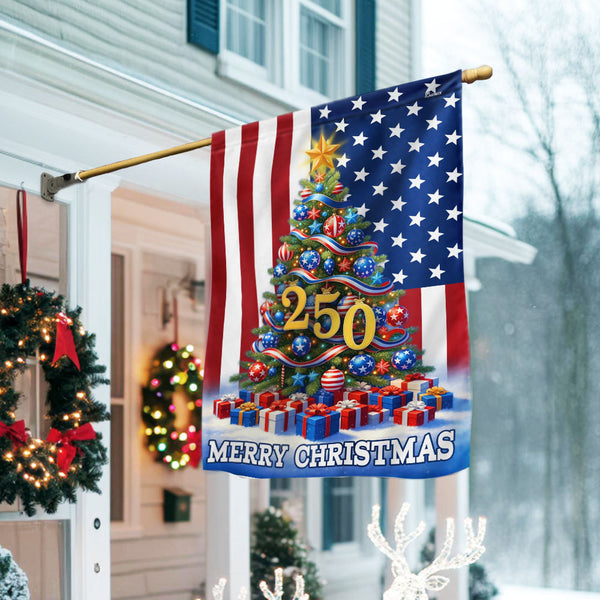 Merry Christmas Flag | Christmas Tree for 250th Celebration US Flag