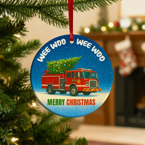 Christmas Firefighter Ornament | Wee Woo Fire Truck Tree Decoration