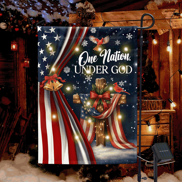 Cross Cardinal Christmas Flag | One Nation Under God Solar LED Garden Flag