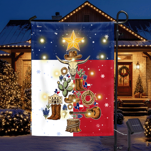 Texas Christmas Tree Flag | Merry Christmas Solar LED Garden Flag