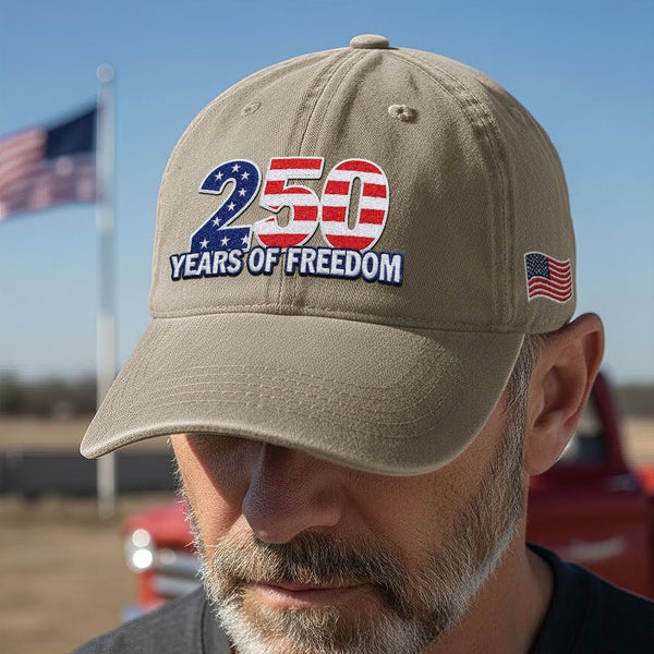 250 Years of Freedom Washed Cap with Embroidered American Flag