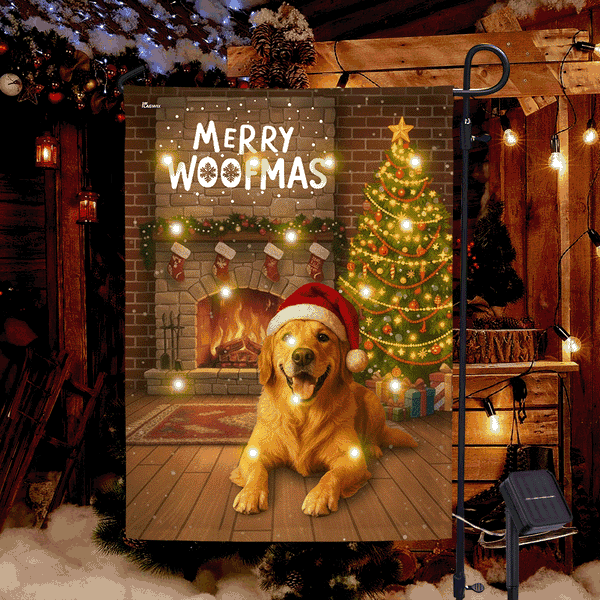 Merry Woofmas Flag | Christmas Golden Retriever Solar Garden Led Flag