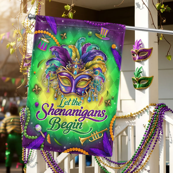 Happy Mardi Gras Mask Flag | Let The Shenanigans Begin Mardi Gras US Flag