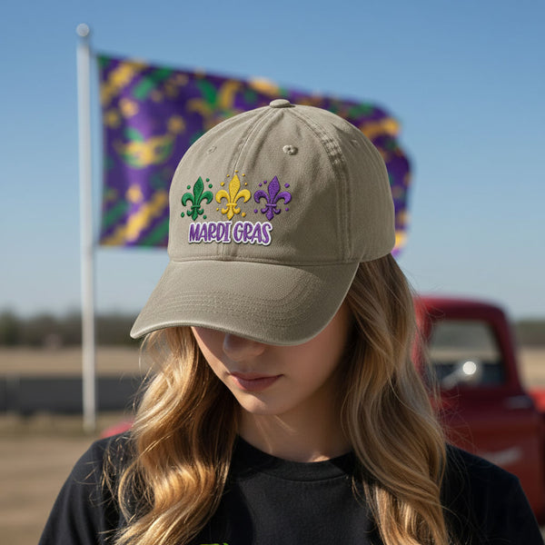 Mardi Gras Cap | Happy Mardi Gras Fleur De Lis Minimal Embroidered Cap