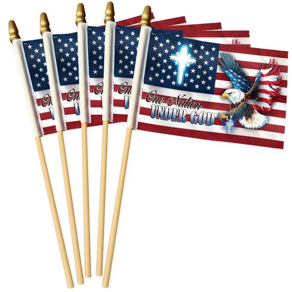 One Nation Under God Flag, Patriotic with Eagle Handheld American Flag