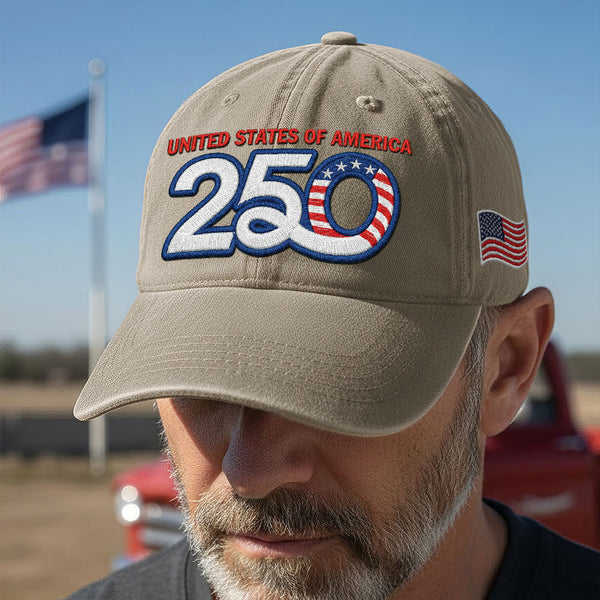 United States of America Washed Cap, 250th Anniversary Eagle American Flag