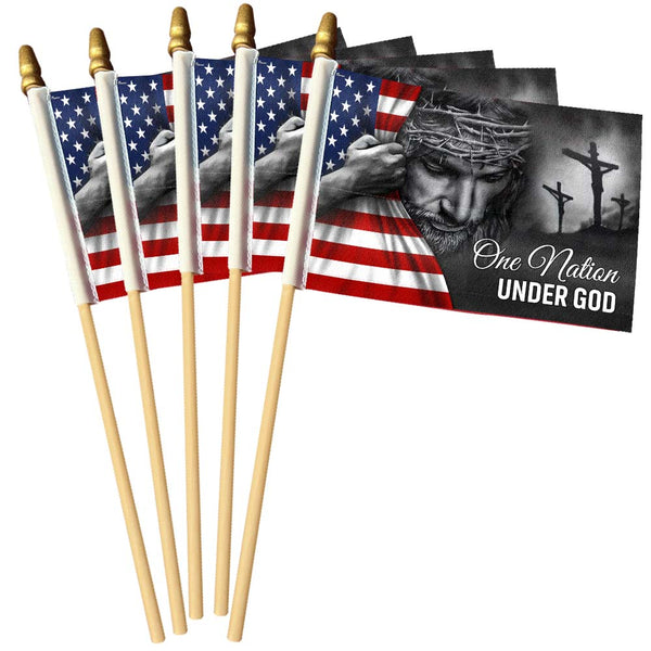 One Nation Under God Handheld Flag, Jesus Christian American Flag
