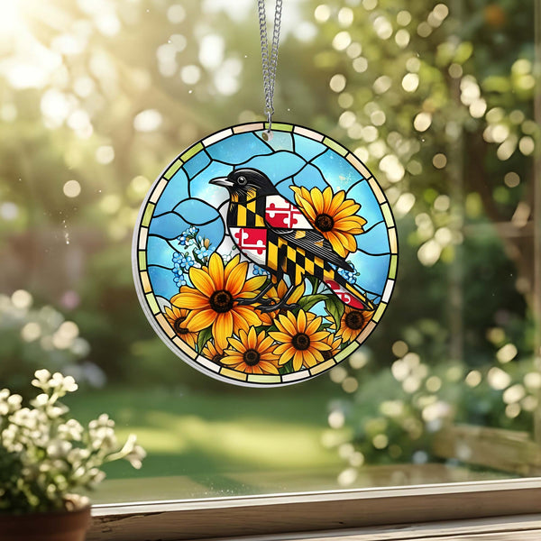 Maryland Stained Glass Suncatcher, Baltimore Oriole Window Hanging