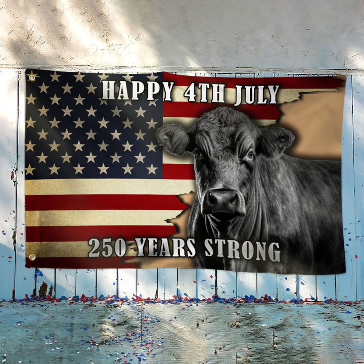 Black Angus Cattle Flag, 250 Years Strong Patriotic Cow Farm Grommet F ...