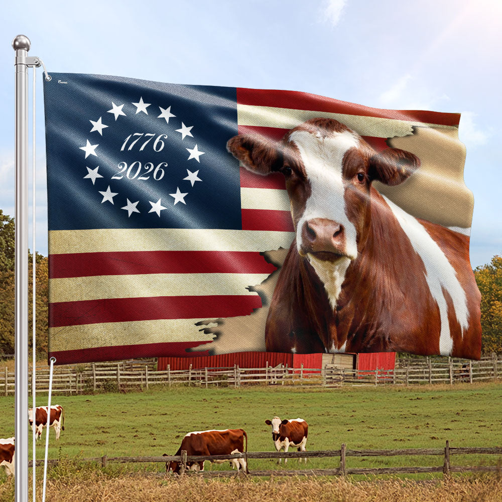 Pinzgauer Cattle Flag, 1776 2026 Proud Cow Farmer Farm Life Grommet Fl ...