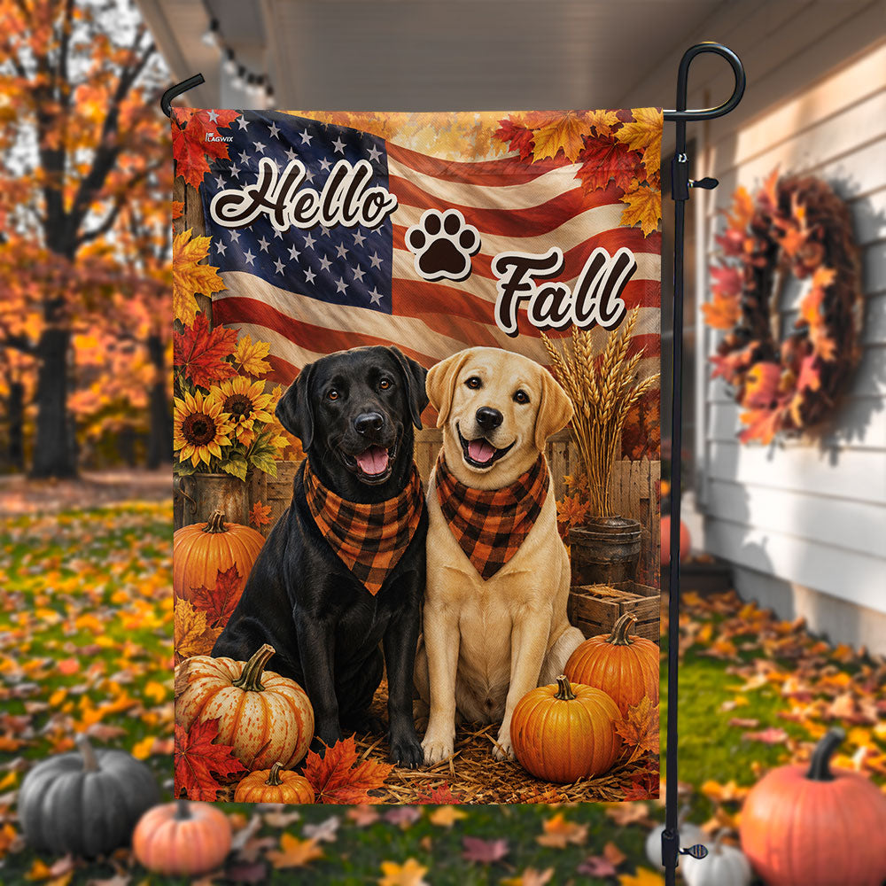 Hello Fall Labrador Retriever American garden flag | Flagwix