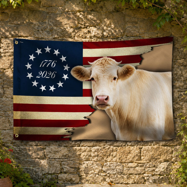 Charolais Cattle Farmer Flag - 1776 2026 Proud Farmer Decor – Flagwix