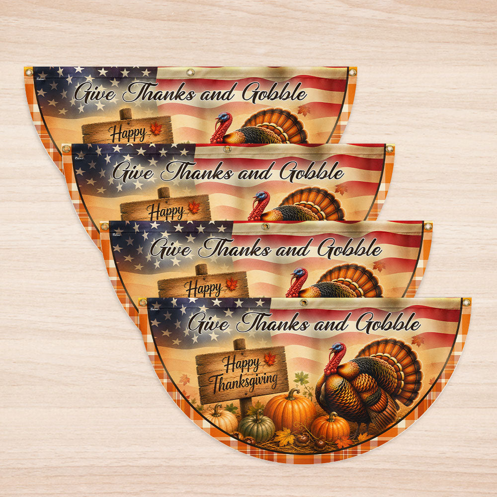 Ｔｈａｎｋｓ　Ｇｉｖｉｎｇ Happy Thanksgiving Give Thanks And Gobble Turkey Retro Half Circle