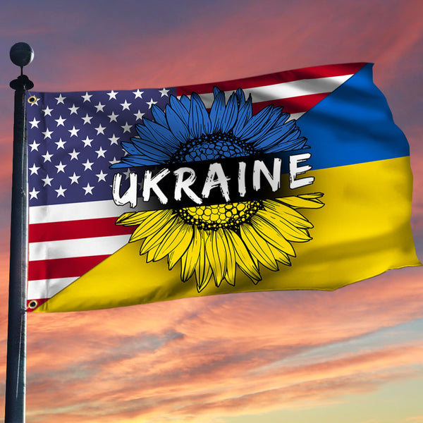 Ukrainian American Flag Sunflower Ukraine Grommet Flag