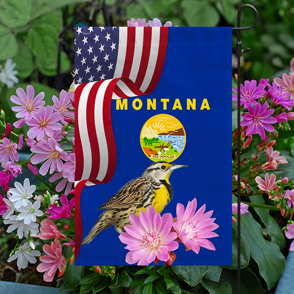 Montana State Meadowlark Bird and Bitterroot Flower Flag MLN1141Fv18 ...