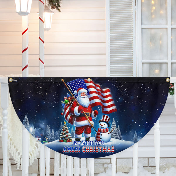 We Wish You Ameri Christmas Santa Claus Snowman Non-Pleated Fan Flag TQN3918FL