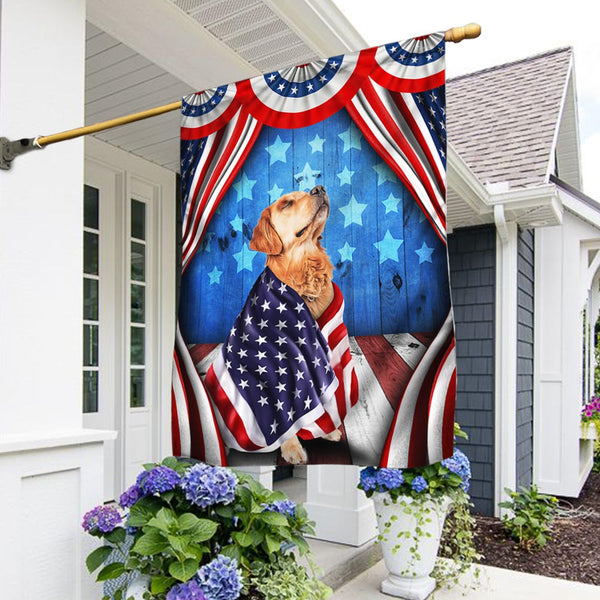 Flagwix American Flag - Happy 4th Of july. Patriotic Dog Golden Retriever American Flag Wrapped in Glory TPT898Fv1