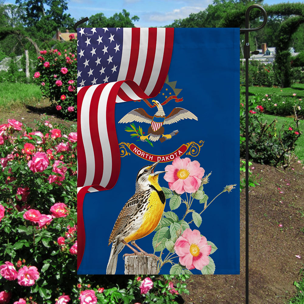 Oregon State Meadowlark Bird and Oregon Grape Flower Flag