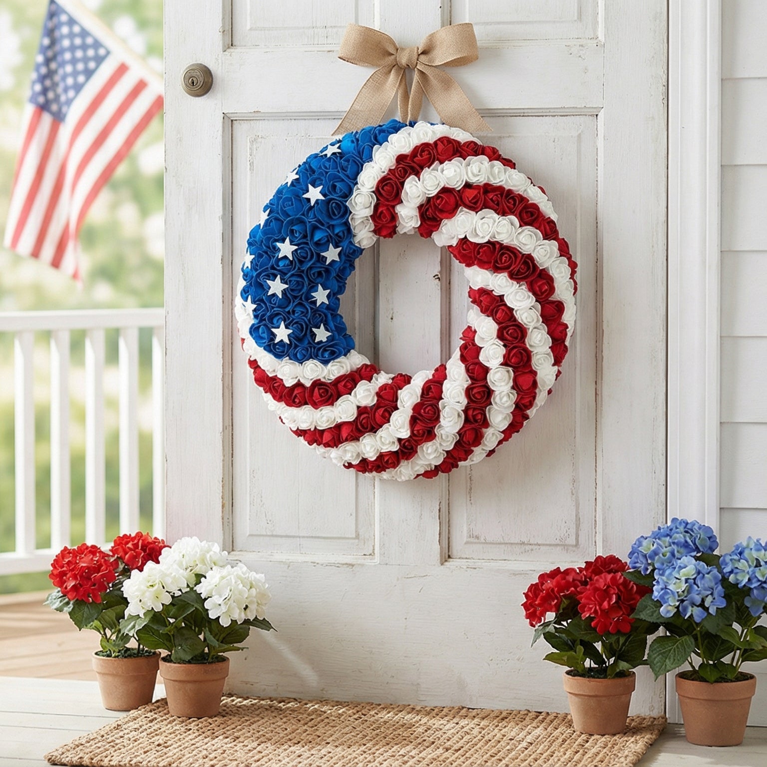 American Flag Wreath – Patriotic Front Door Decor for 4th of July 2026 ...