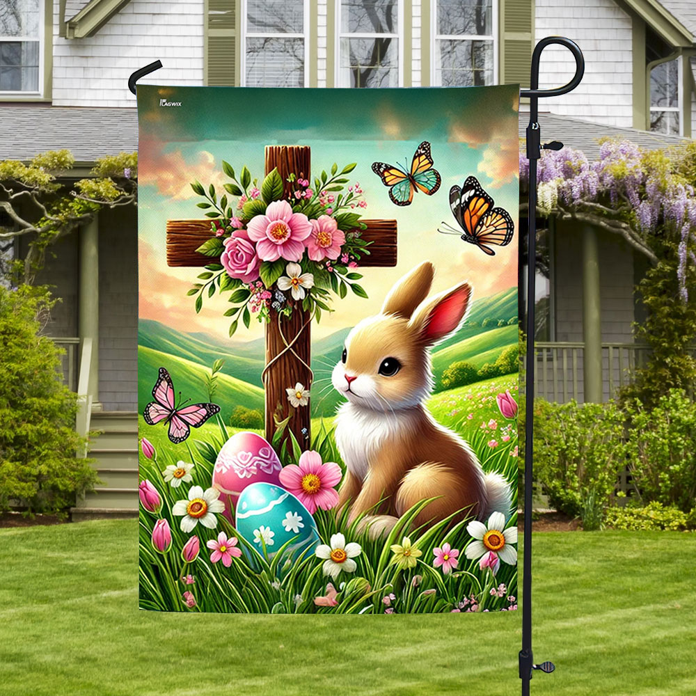 Christian Rabbits Easter Rabbit Bunny Christian Cross Happy Easter Flag – Flagwix