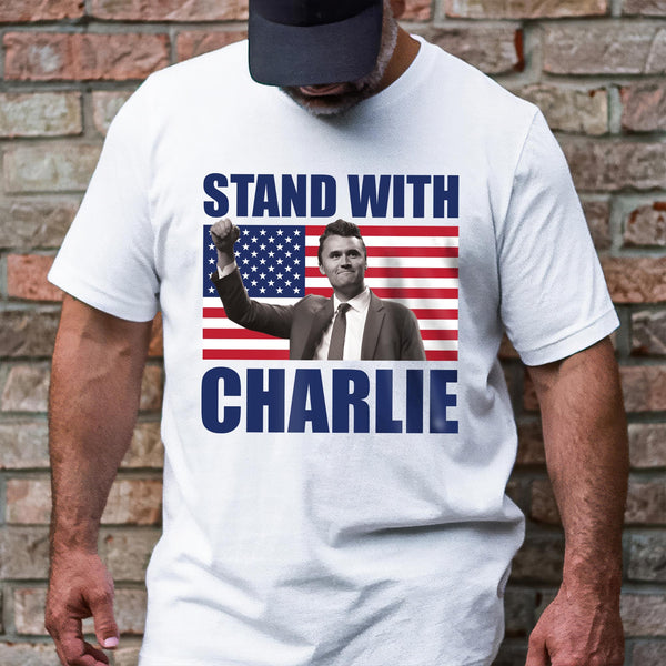 Stand With Charlie Kirk T-Shirt - American Flag Memorial Patriotic Shirt