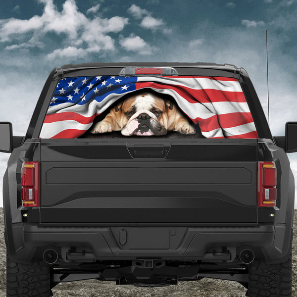 American Flag Rear Window Decal - Patriotic Bulldog Design - Weather & Fade-Resistant Vinyl for Trucks - Show Your American Pride and Love for Pets