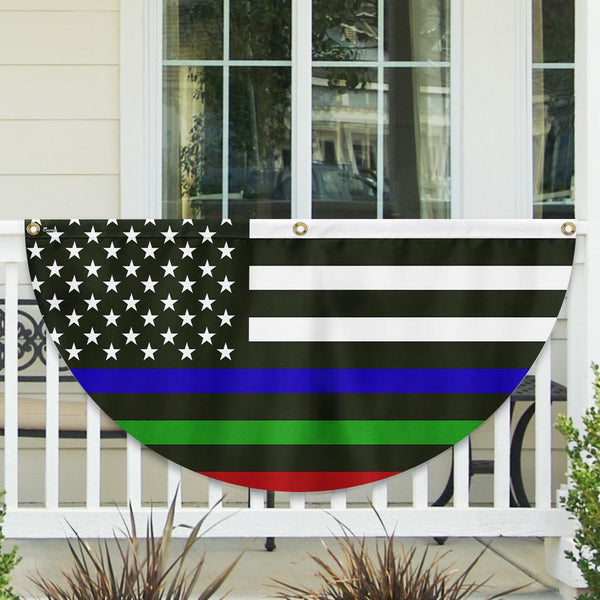 Thin Blue Green Red Line Non-Pleated Fan Flag