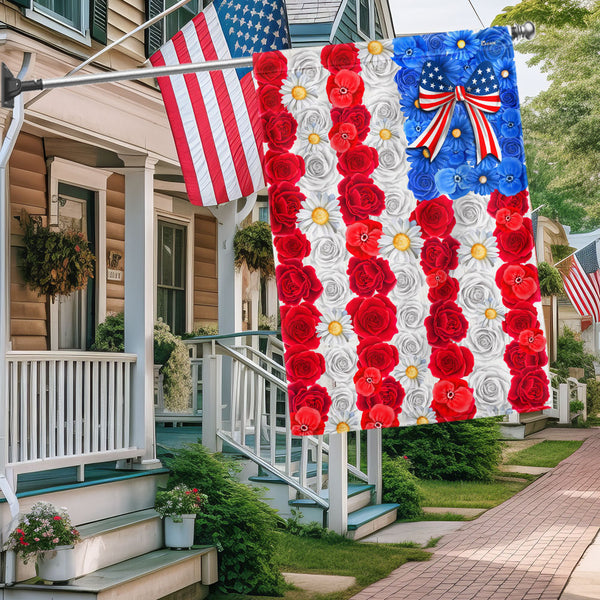 Flagwix American Flag - Happy 4th Of july Independence Day Floral American Flag TQN3224F