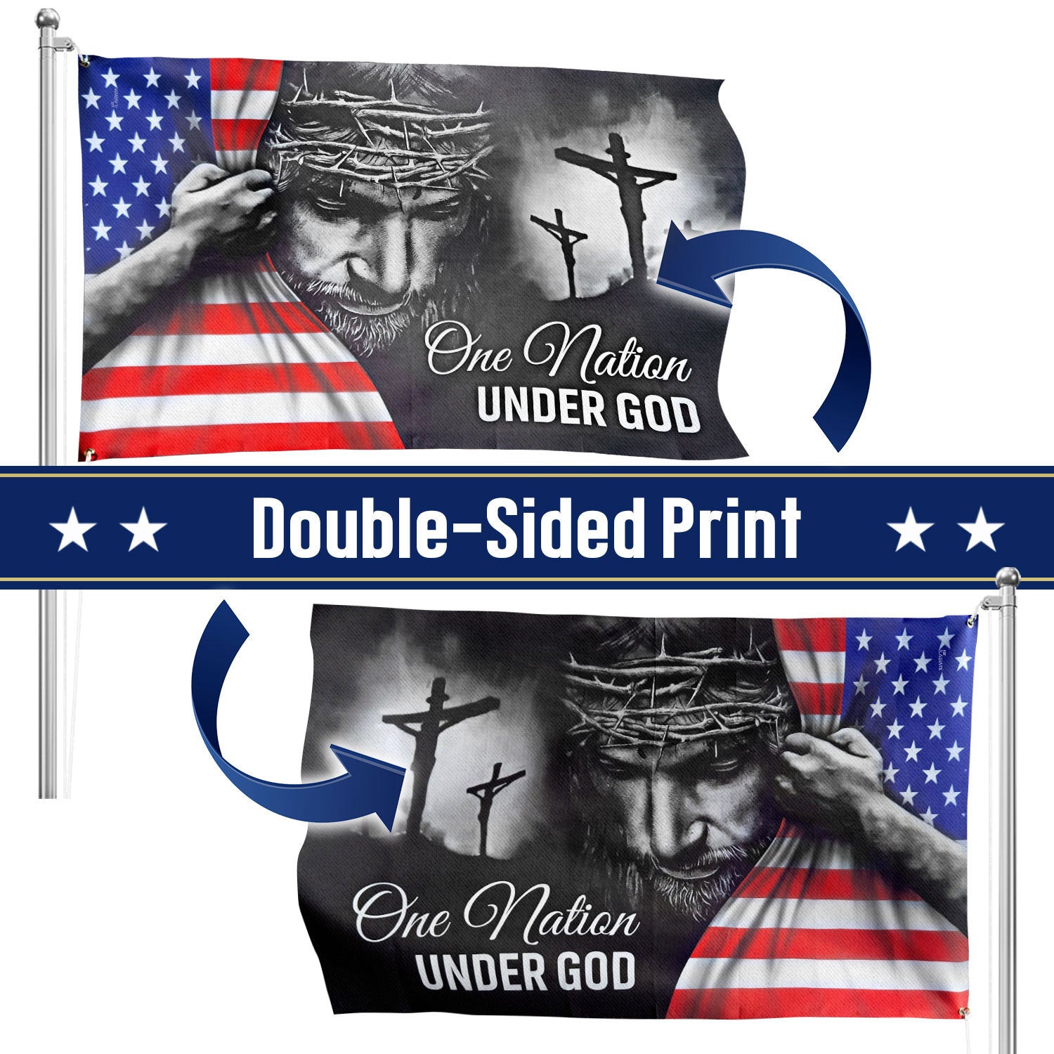 One Nation Under God US-Flagge – Mit Religiösem Kreuz, 90 X 152 Cm, Für Innen & Außen