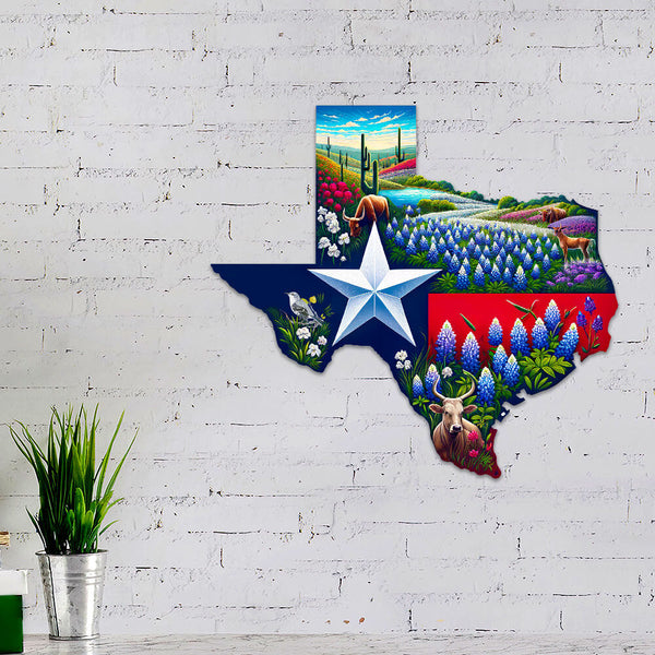 Texas Bluebonnet Map Hanging Metal Sign TQN2817MS