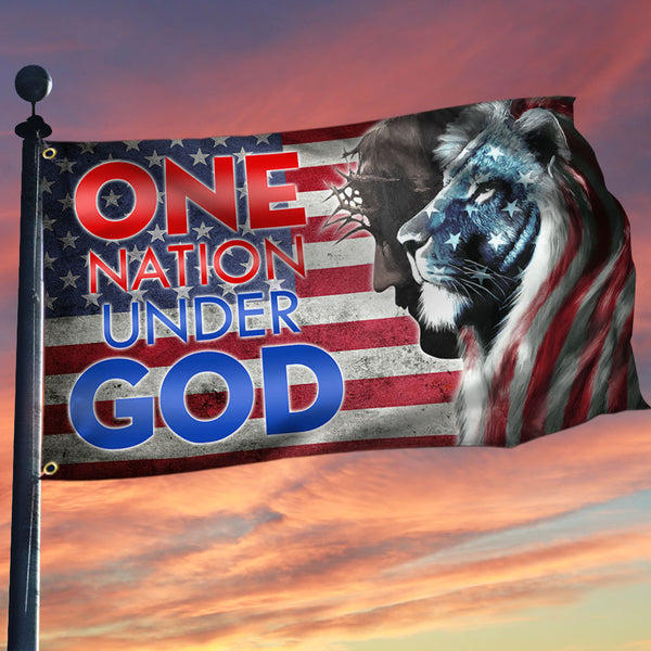 Lion King Jesus Christ Grommet Flag One Nation Under God