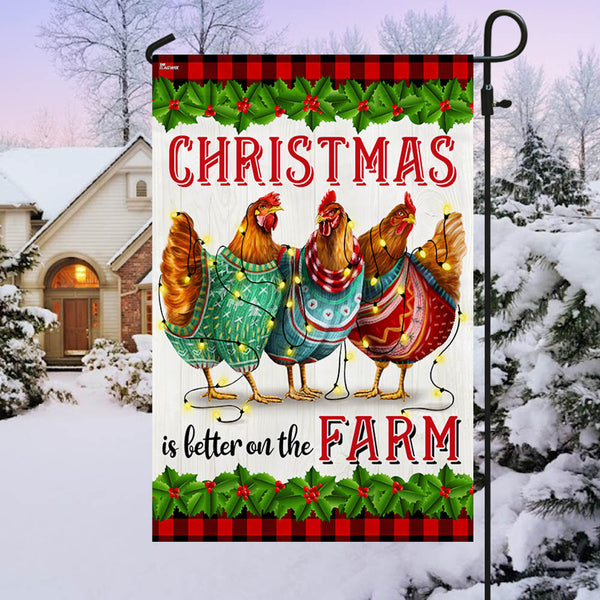 Chickens Christmas Is Better On The Farm Flag