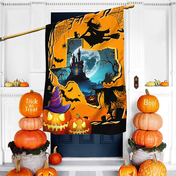 Texas Halloween Flag Spooky Pumpkins Witch
