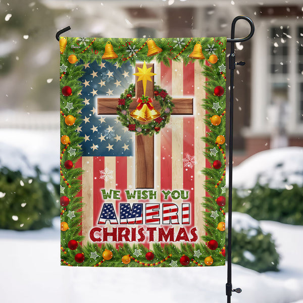 Christian Cross American Flag We Wish You Ameri Christmas Flag MLN2062F