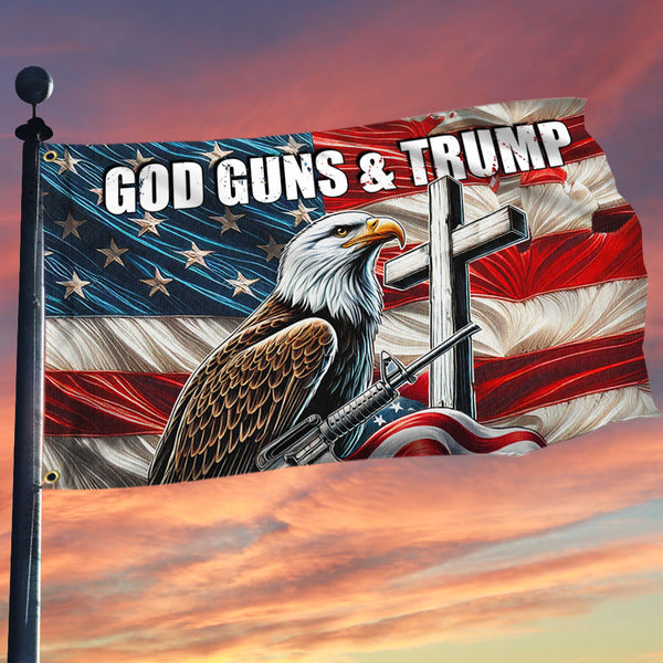 Trump 2024 God Guns &amp; Trump Grommet Flag TQN3489GF