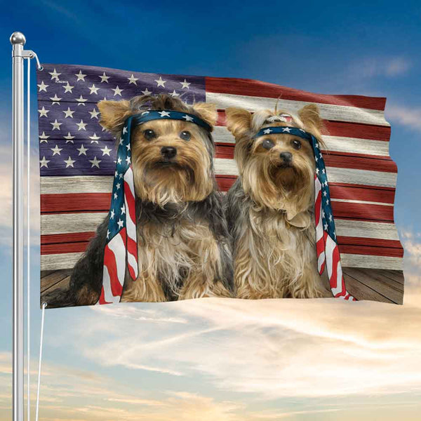American Flag – Yorkshire Terrier Dog Double-Sided Grommet Flag for Patriotic Decor